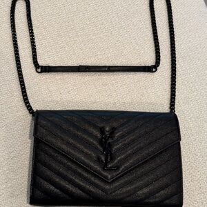 Yves Saint Laurent Black Crossbody Bag with Quilted Design and Chain Strap